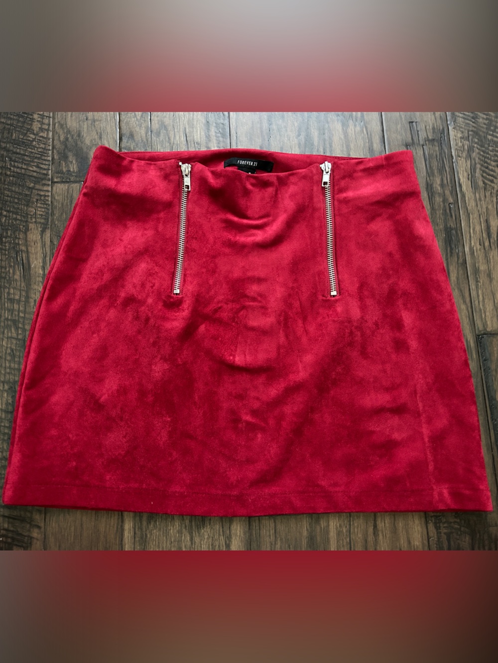 Forever 21 Red Suede-Look Mini Skirt with Silver Zippers